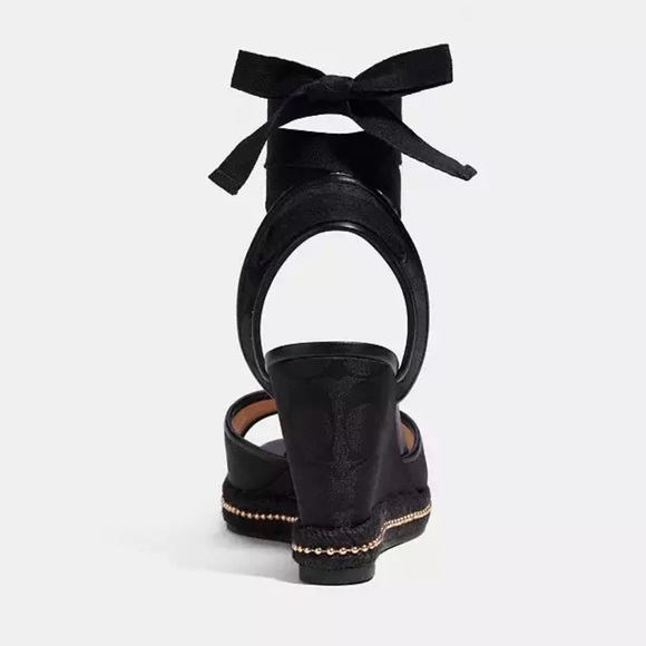 Coach Black Wedge Sandals with Ankle Ties NWOT Size 9.5 - Picture 4 of 12